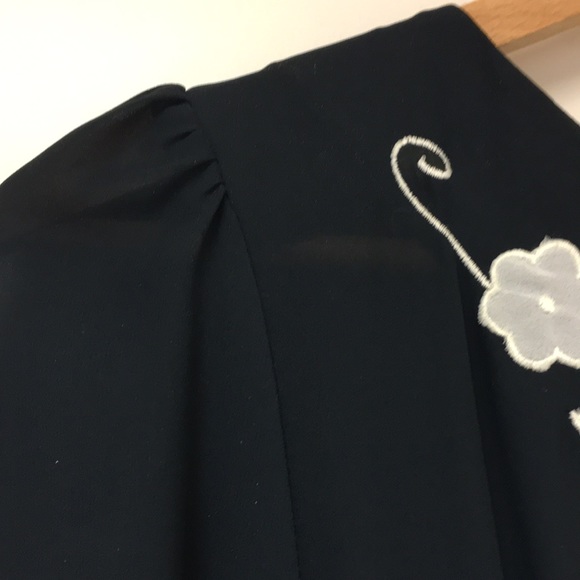 Elegant modest European Navy & ivory midi dress ruched tie waist from England - Picture 9 of 16